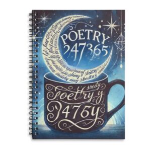 Poetry 247365 Poetry notebook with a crescent moon and a coffee cup design