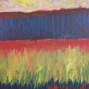 Sunset and colourful fields acrylic painting